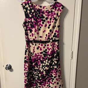 Emma & Michele Cream Dress with Purple and Black Polka Dots